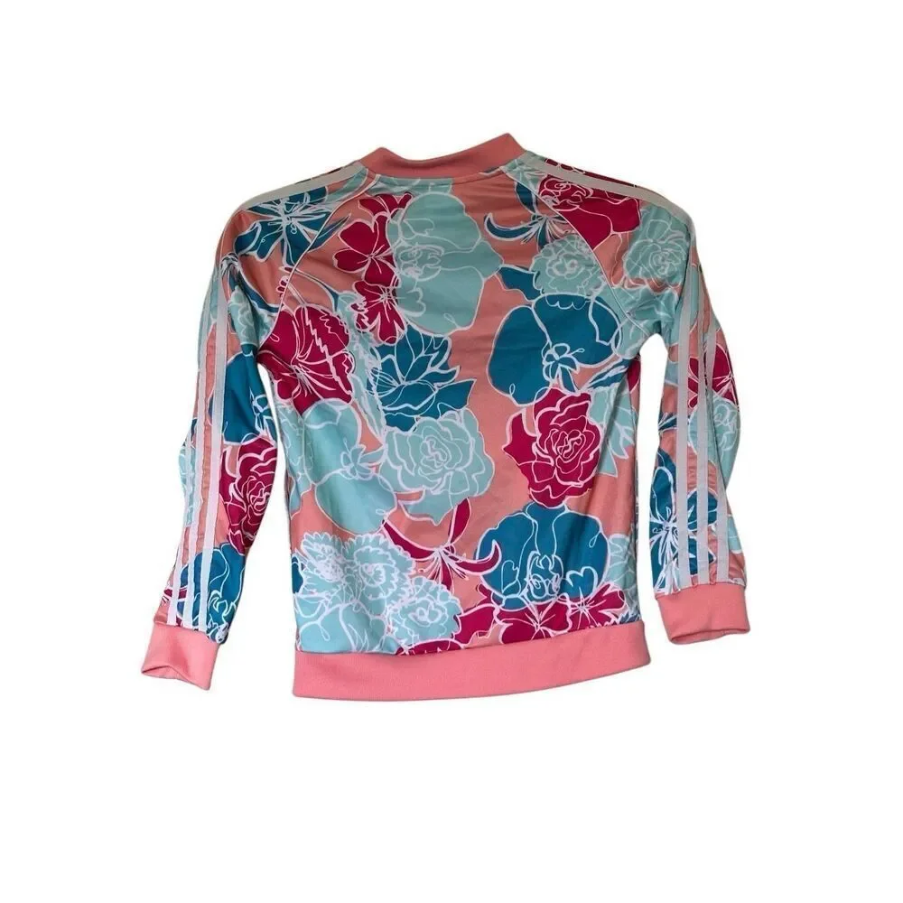 Adidas Trefoil Pink Floral Flower Track Jacket Youth Kids Unisex Sz Small